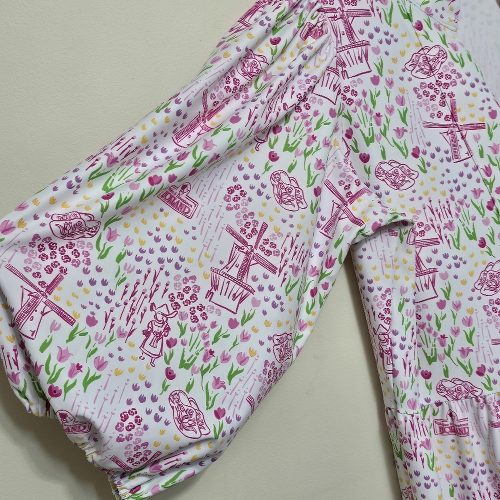 Smith & Quinn Tory Dress In Holland Tulip Sz M Pink Tiered Vacation Cottagecore - Picture 5 of 12